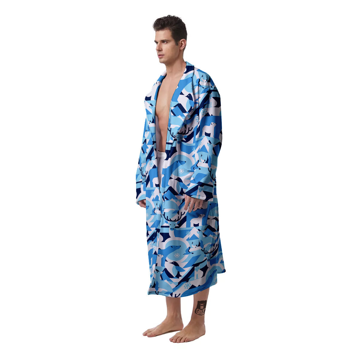 Blue Arctic Animals Print Pattern Men's Robe-grizzshop