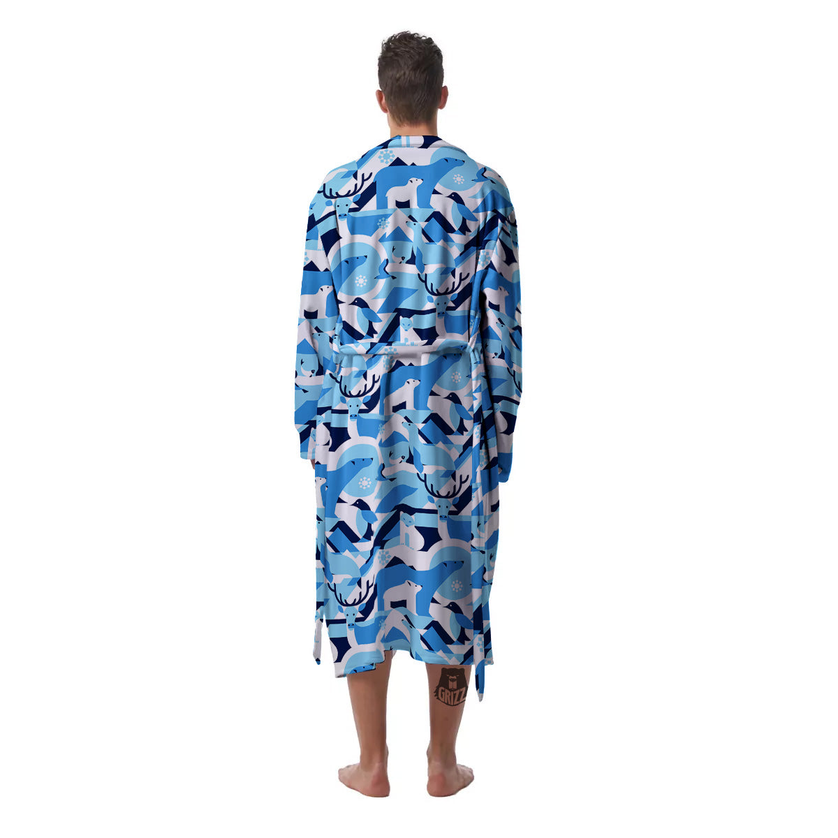 Blue Arctic Animals Print Pattern Men's Robe-grizzshop