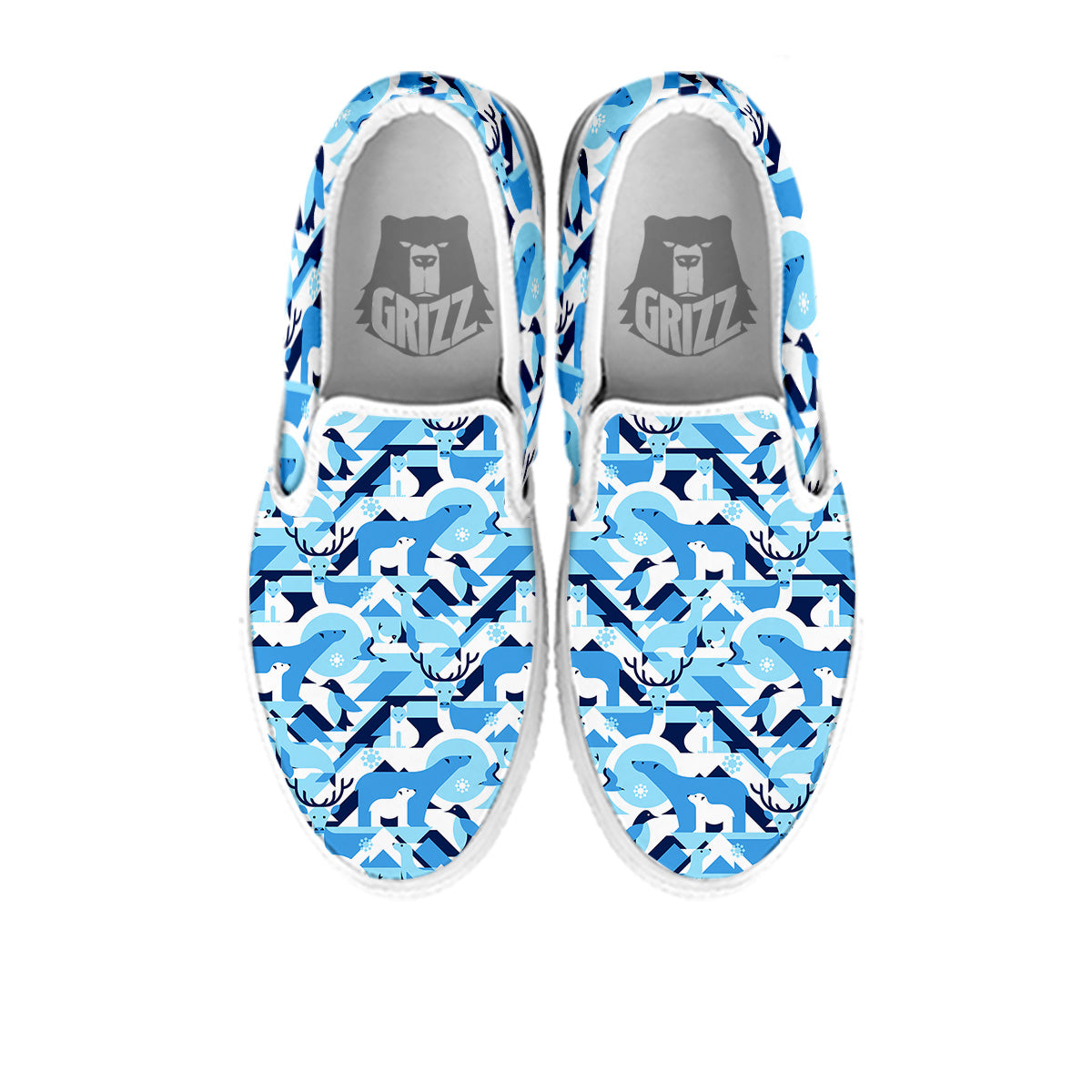 Blue Arctic Animals Print Pattern White Slip On Shoes-grizzshop