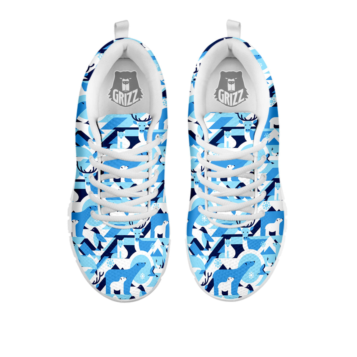 Blue Arctic Animals Print Pattern White Sneaker-grizzshop