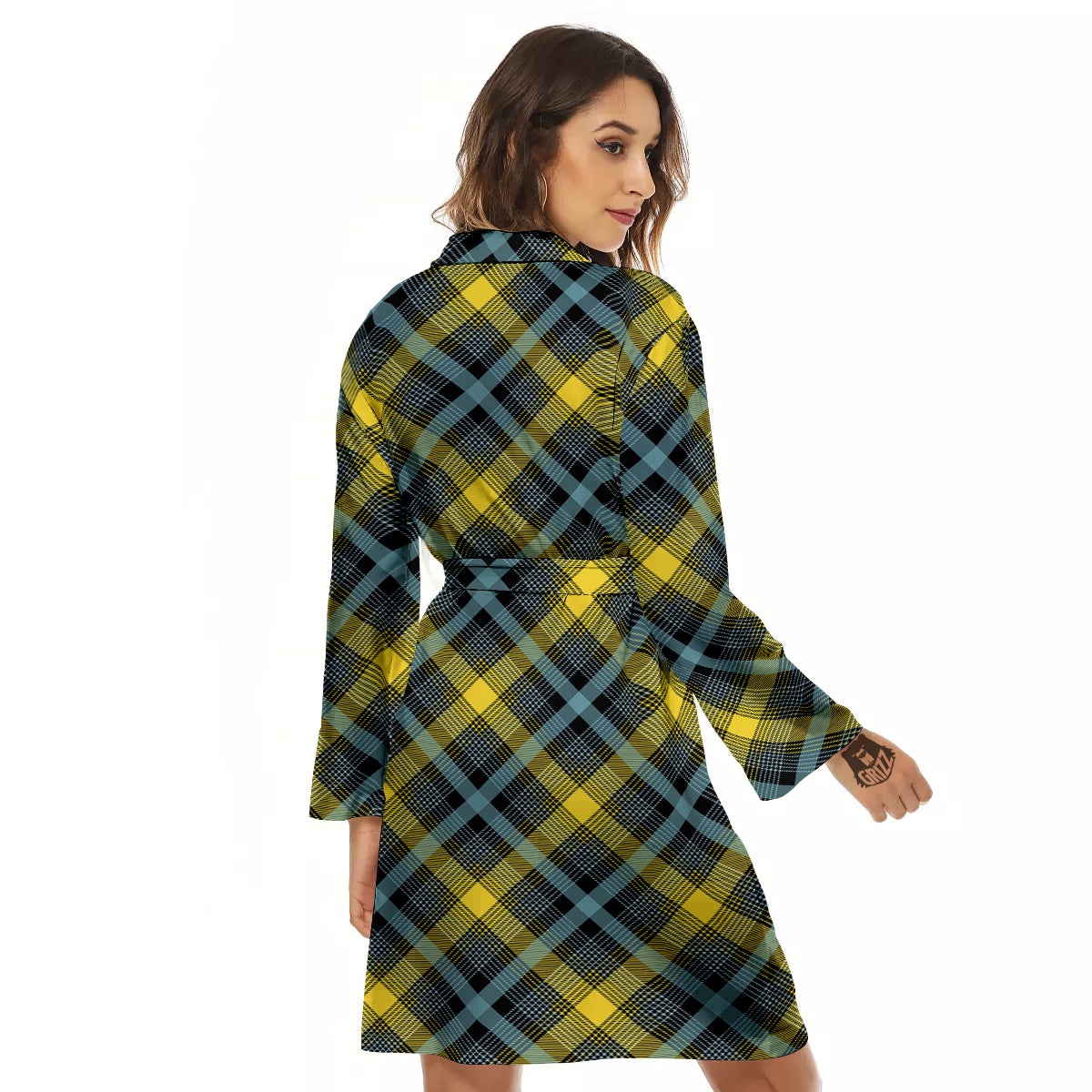 Blue Argyle And Black Yellow Print Pattern Women's Robe-grizzshop