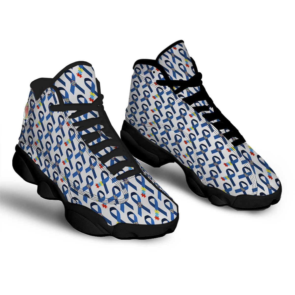 Blue Autism Awarenes Print Pattern Black Basketball Shoes-grizzshop