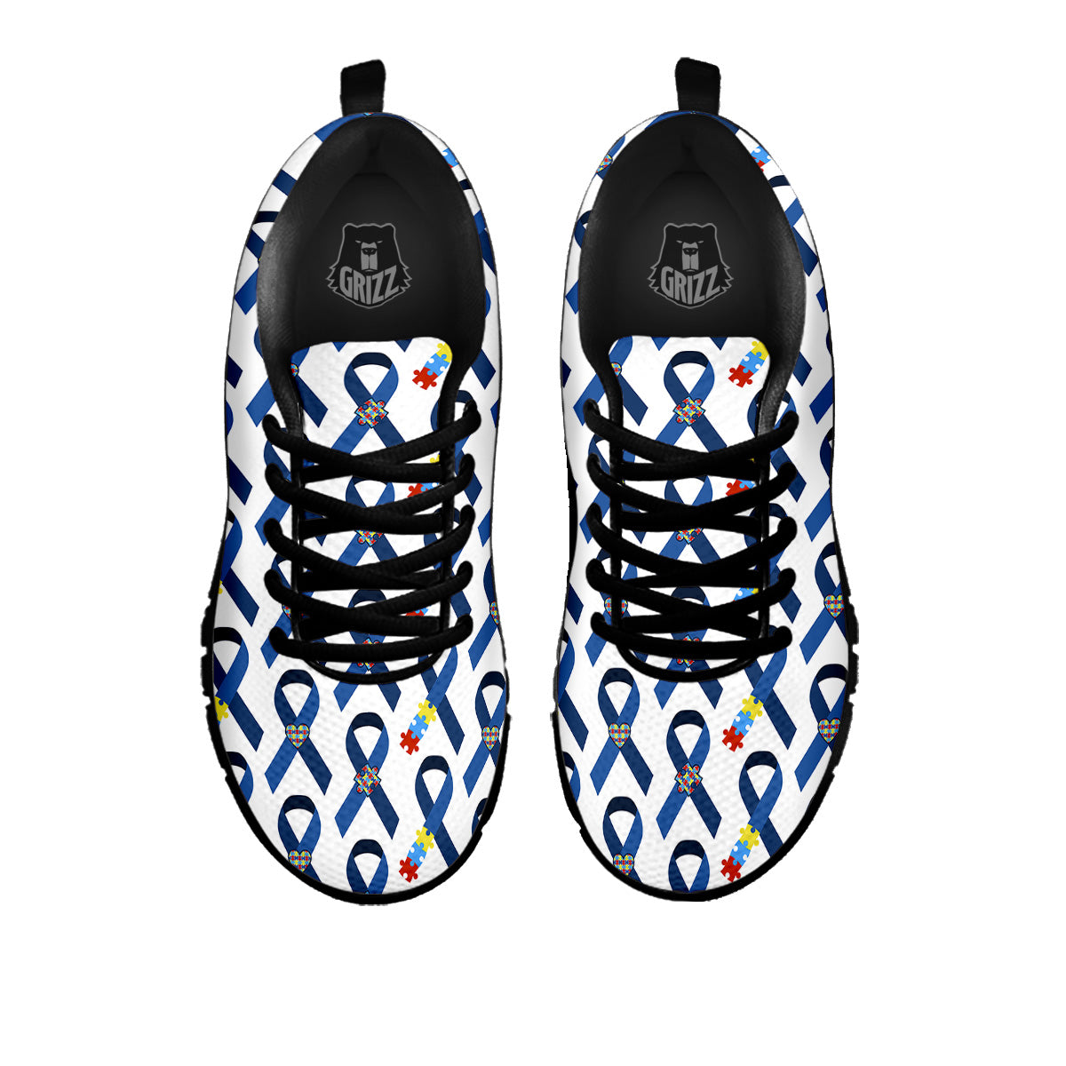 Blue Autism Awarenes Print Pattern Black Sneaker-grizzshop