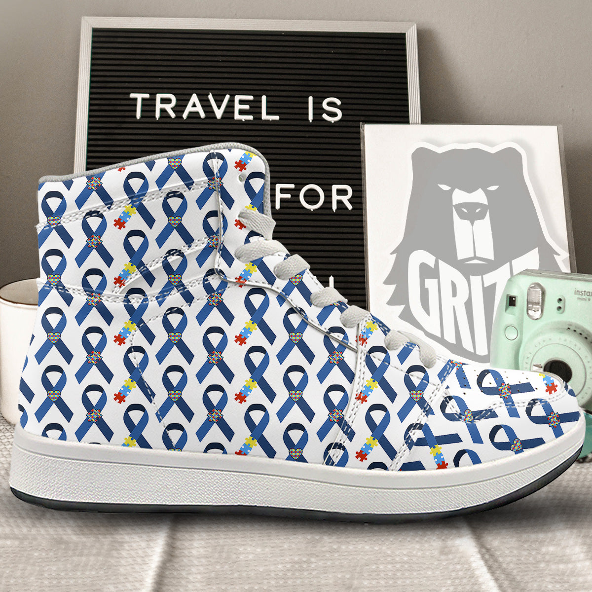 Blue Autism Awarenes Print Pattern High Top Sneakers-grizzshop