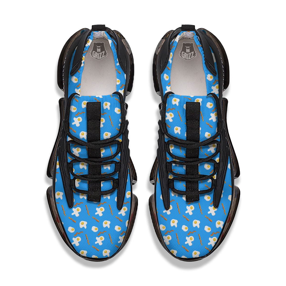 Blue Bacon And Fried Egg Print Pattern Black Gym Shoes-grizzshop