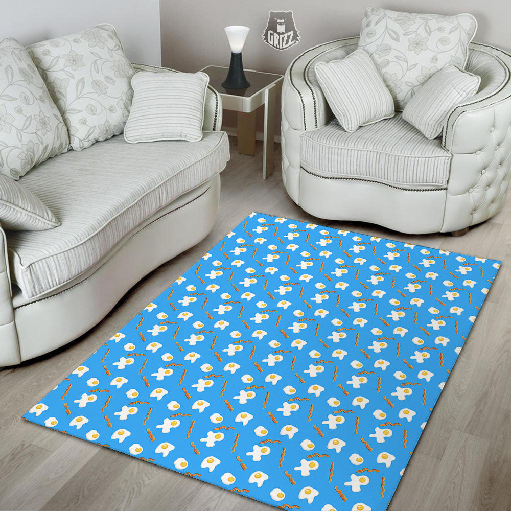Blue Bacon And Fried Egg Print Pattern Floor Mat-grizzshop