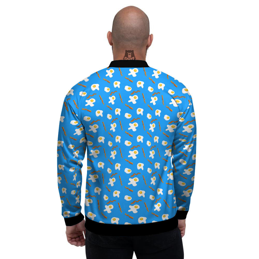 Blue Bacon And Fried Egg Print Pattern Men's Bomber Jacket-grizzshop