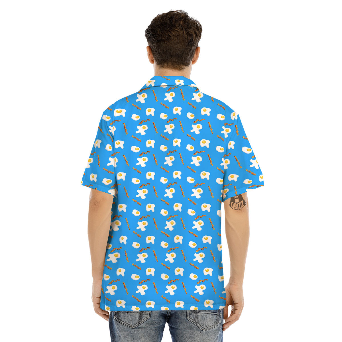 Blue Bacon And Fried Egg Print Pattern Men's Hawaiian Shirt-grizzshop
