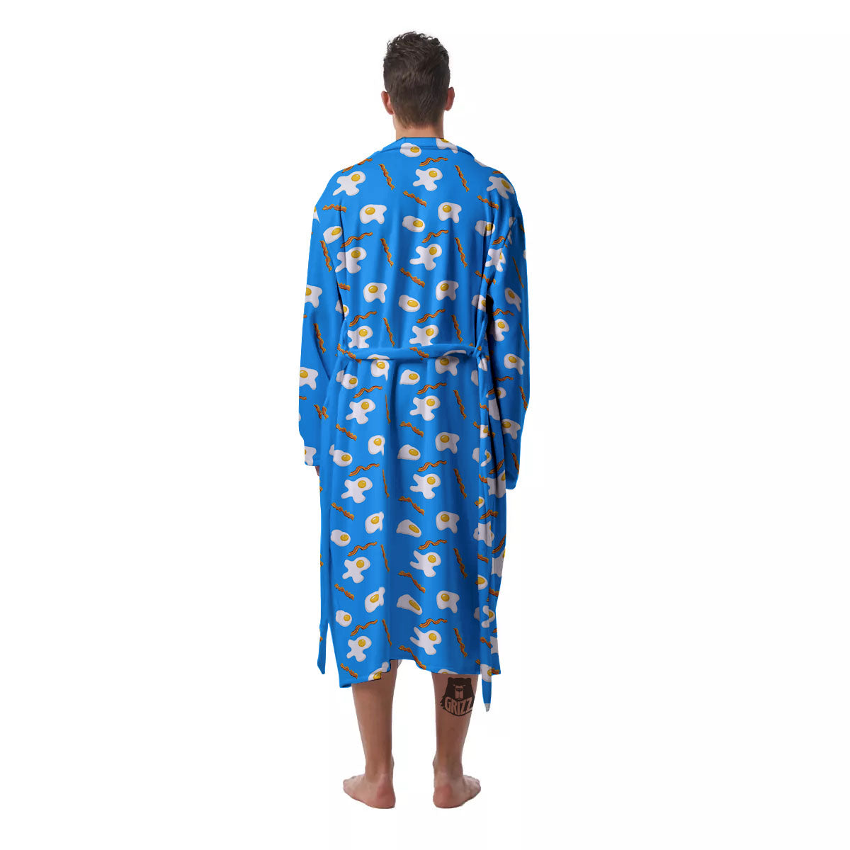 Blue Bacon And Fried Egg Print Pattern Men's Robe-grizzshop
