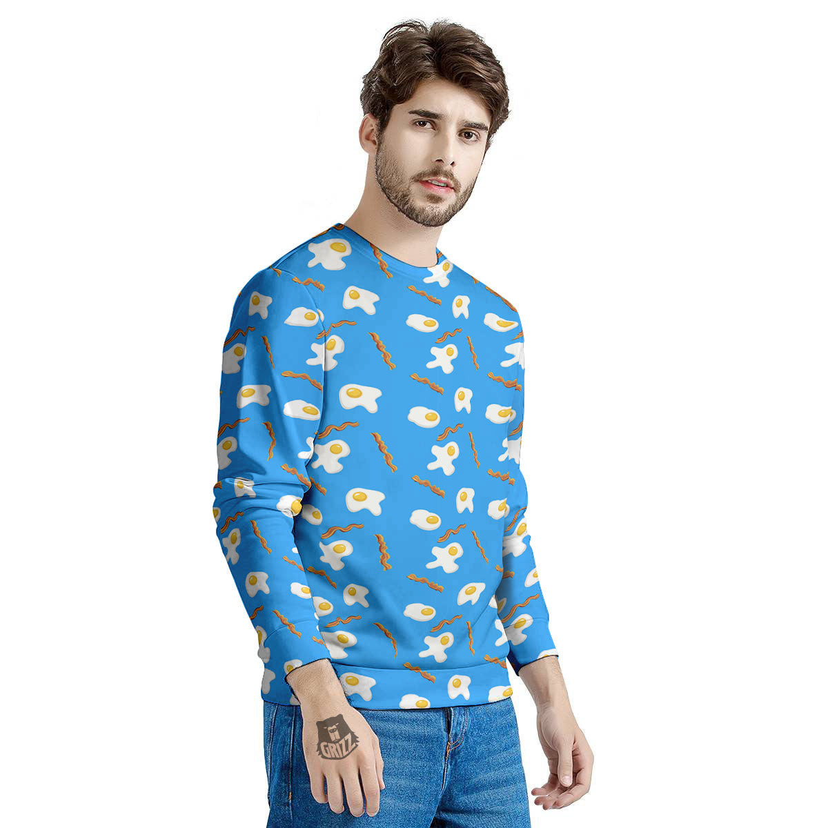 Blue Bacon And Fried Egg Print Pattern Men's Sweatshirt-grizzshop
