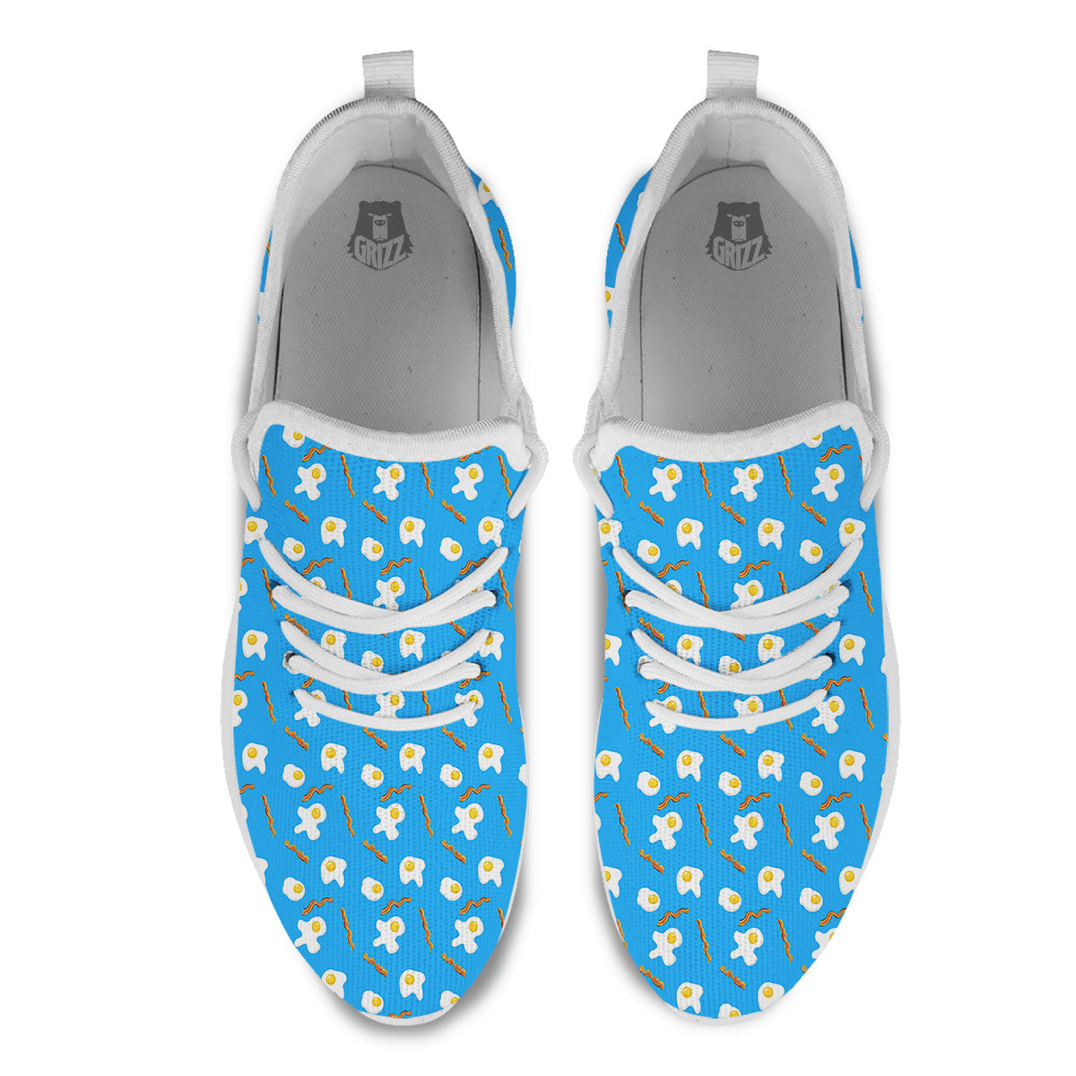 Blue Bacon And Fried Egg Print Pattern White Athletic Shoes-grizzshop