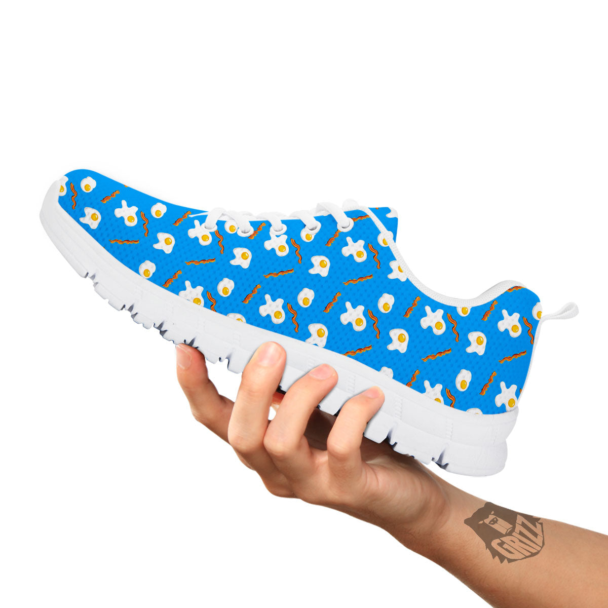 Blue Bacon And Fried Egg Print Pattern White Sneaker-grizzshop