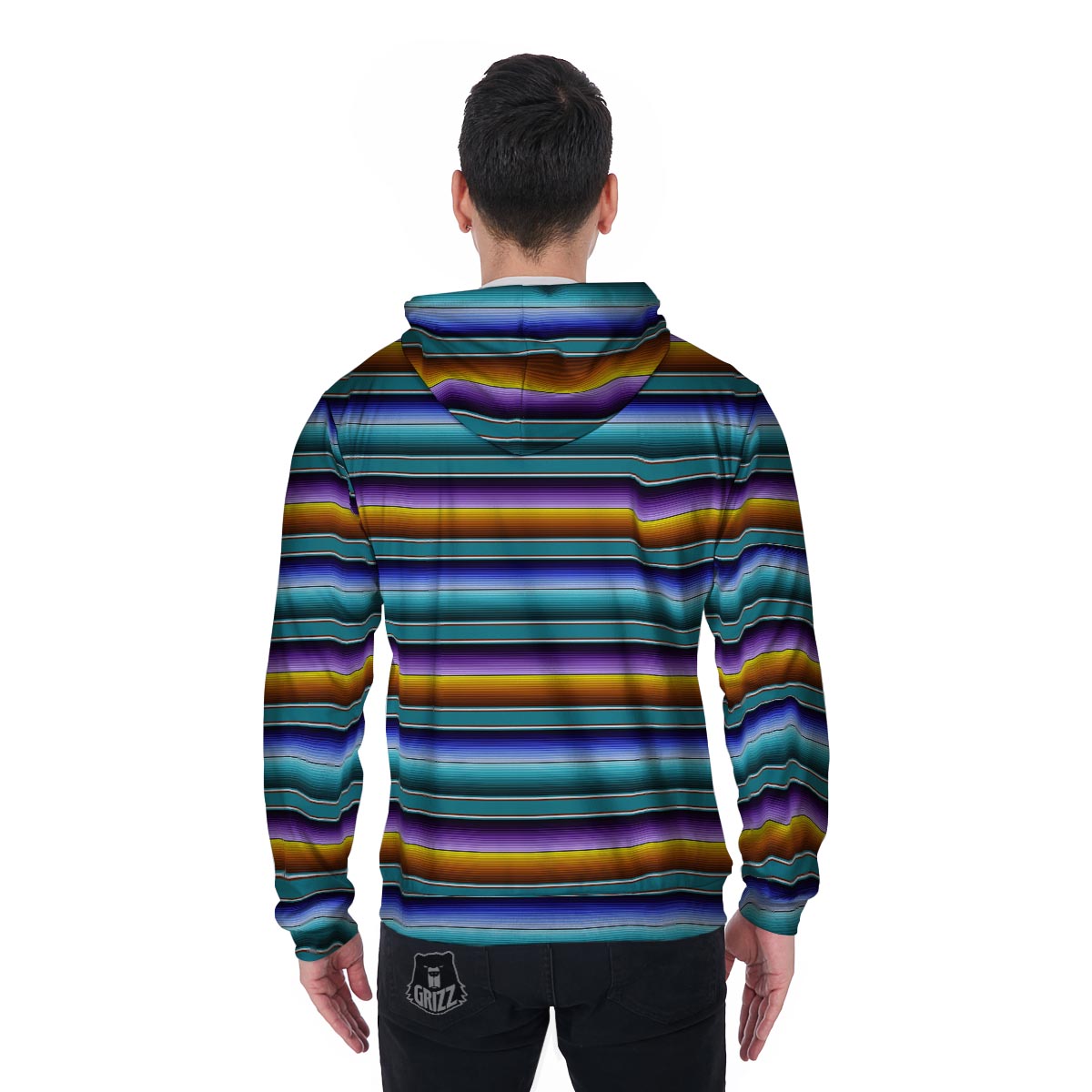Blue Baja Serape Men's Zip Up Hoodie-grizzshop