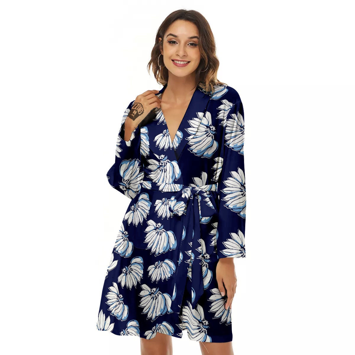 Blue Banana Retro Print Pattern Women's Robe-grizzshop
