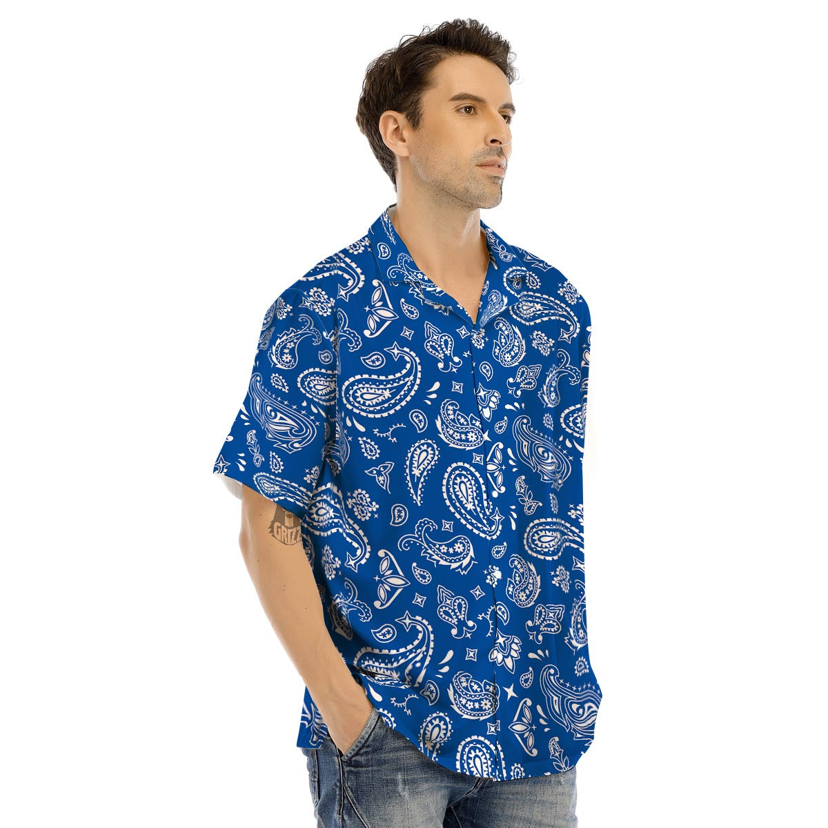 Blue Bandana Men’s Hawaiian Shirt-grizzshop