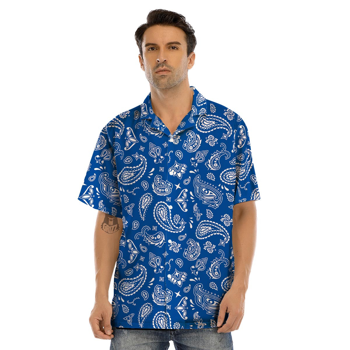 Blue Bandana Men’s Hawaiian Shirt-grizzshop