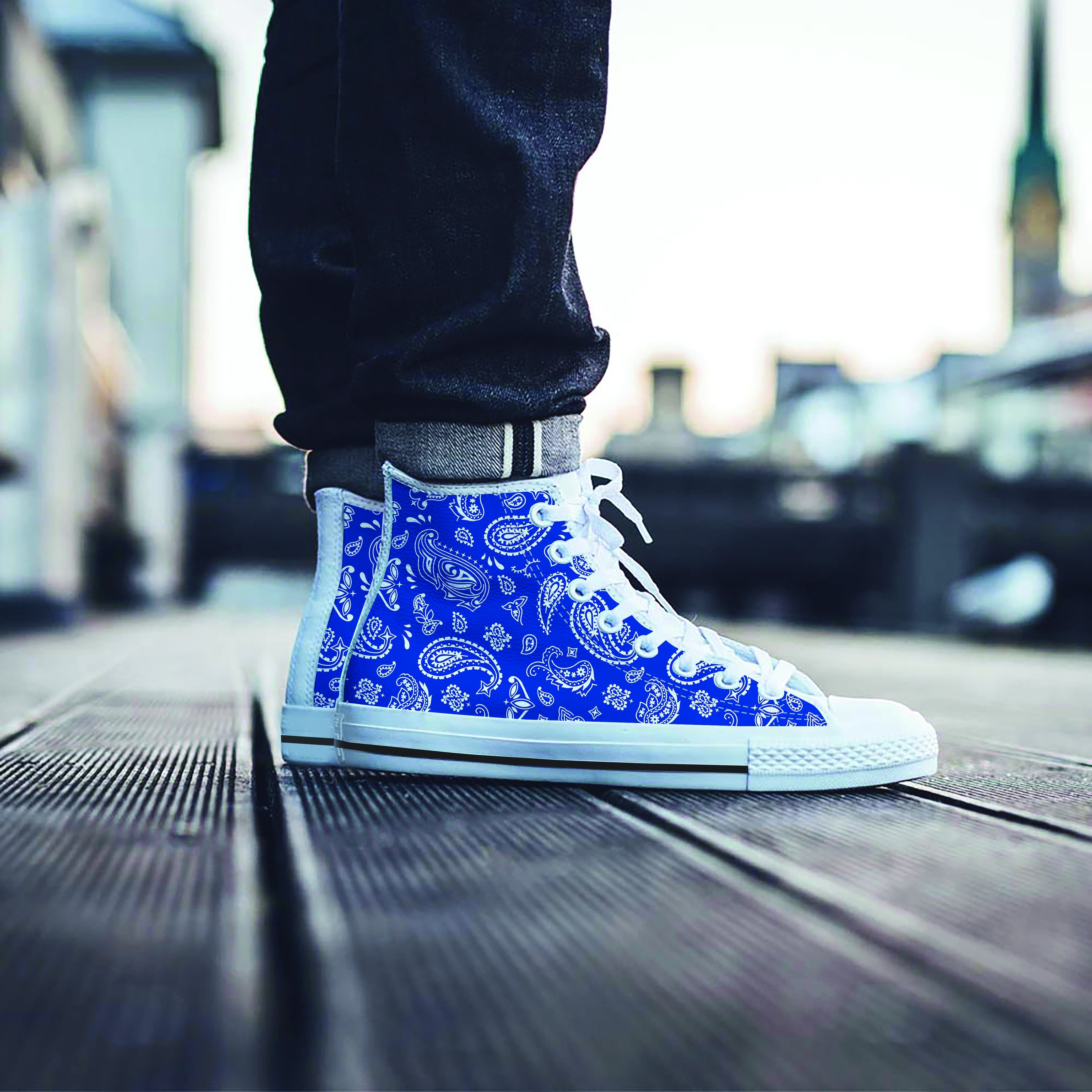 Blue Bandana Men's High Top Shoes-grizzshop
