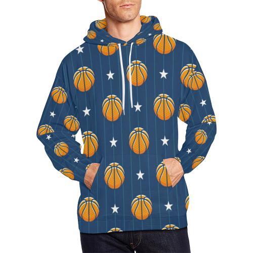 Blue Basketball Pattern Print Men Pullover Hoodie-grizzshop