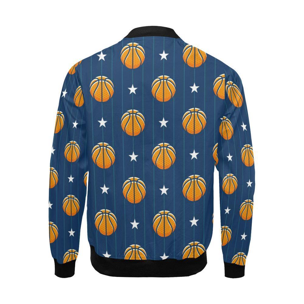Blue Basketball Pattern Print Men's Bomber Jacket-grizzshop