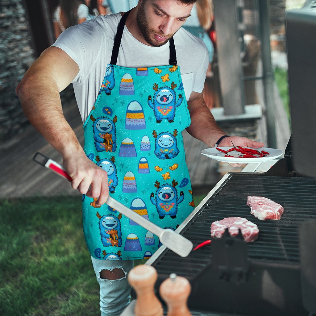 Blue Bigfoot Pattern Print Men's Apron-grizzshop