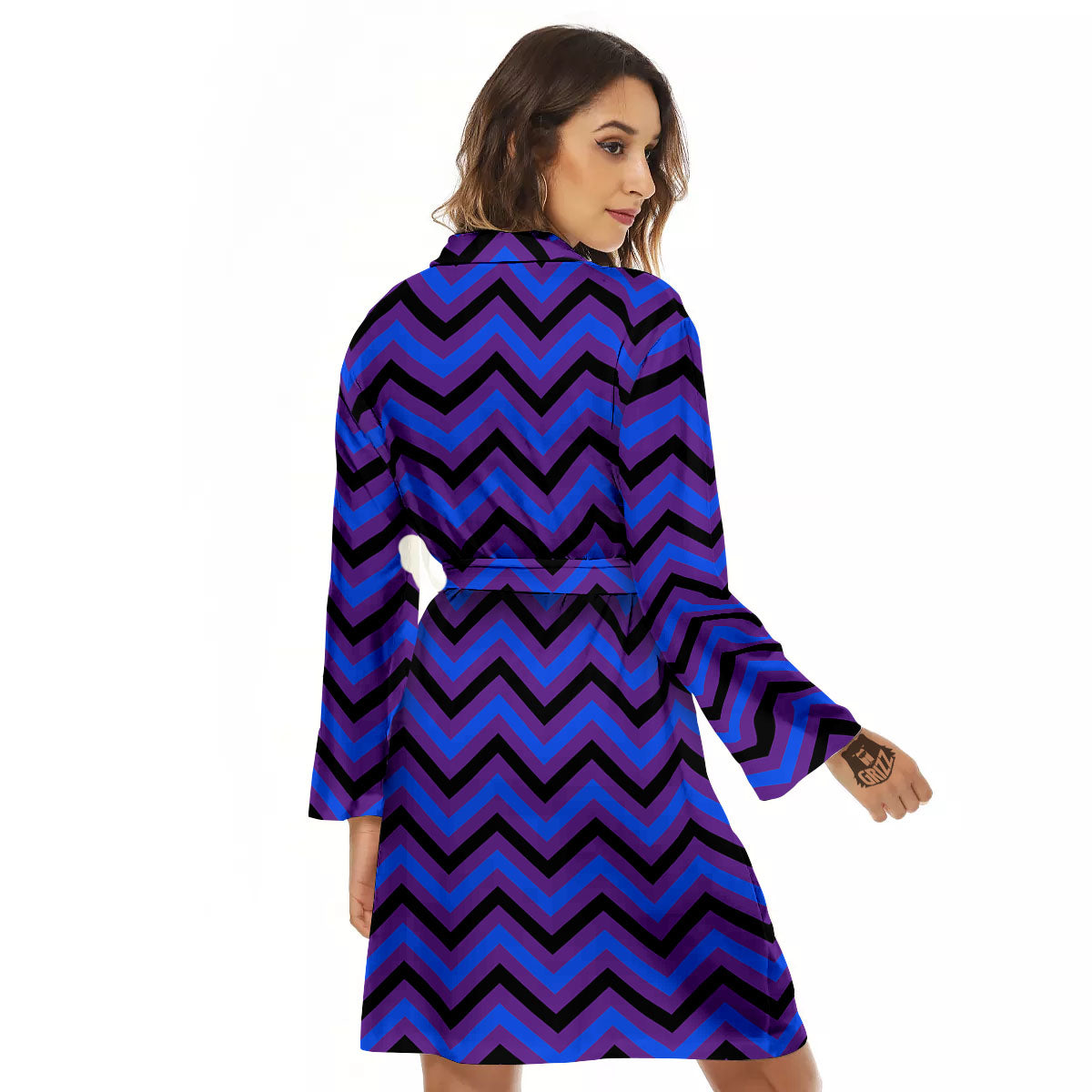Blue Black And Purple Chevron Print Women's Robe-grizzshop