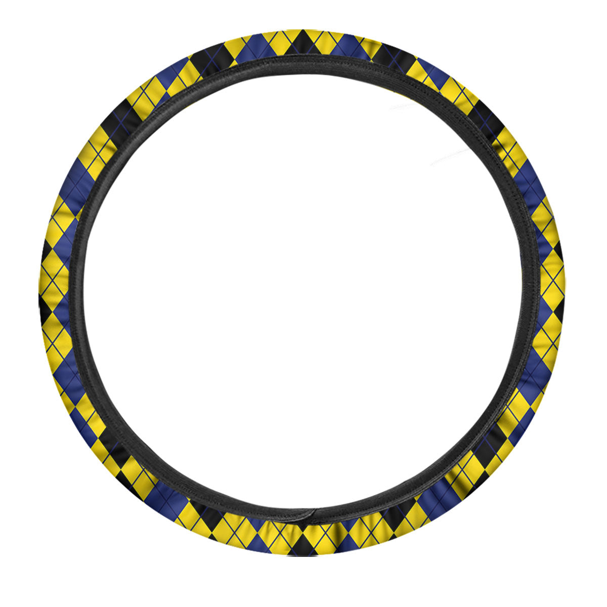 Blue Black And Yellow Argyle Print Car Steering Wheel Cover-grizzshop