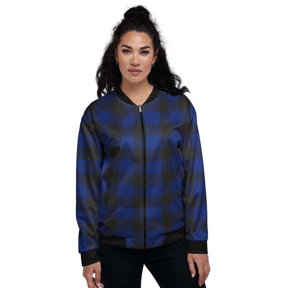 Blue Buffalo Plaid Women's Bomber Jacket-grizzshop