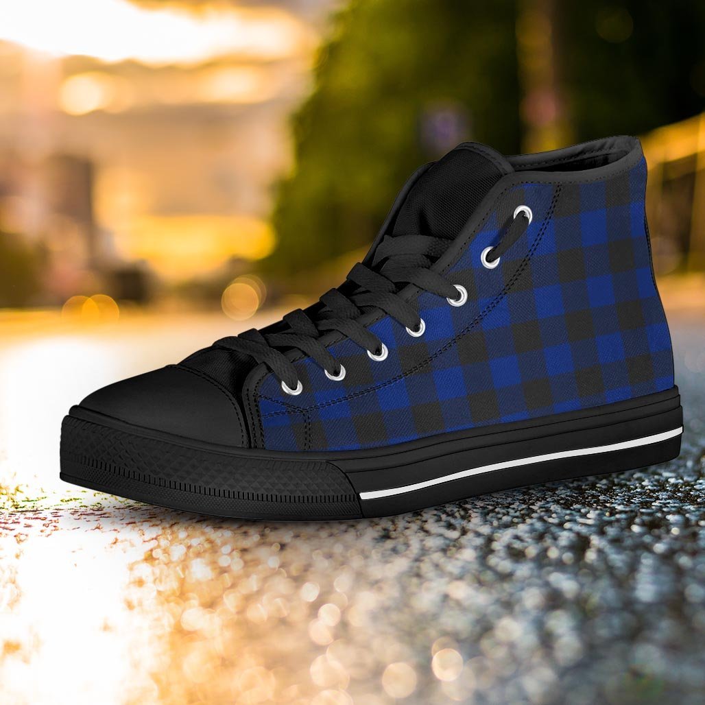 Blue Buffalo Plaid Women's High Top Shoes-grizzshop