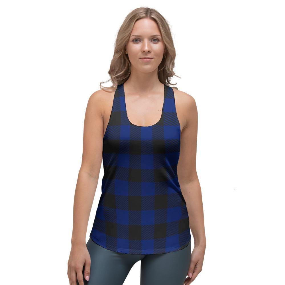 Blue Buffalo Plaid Women's Racerback Tank Top-grizzshop
