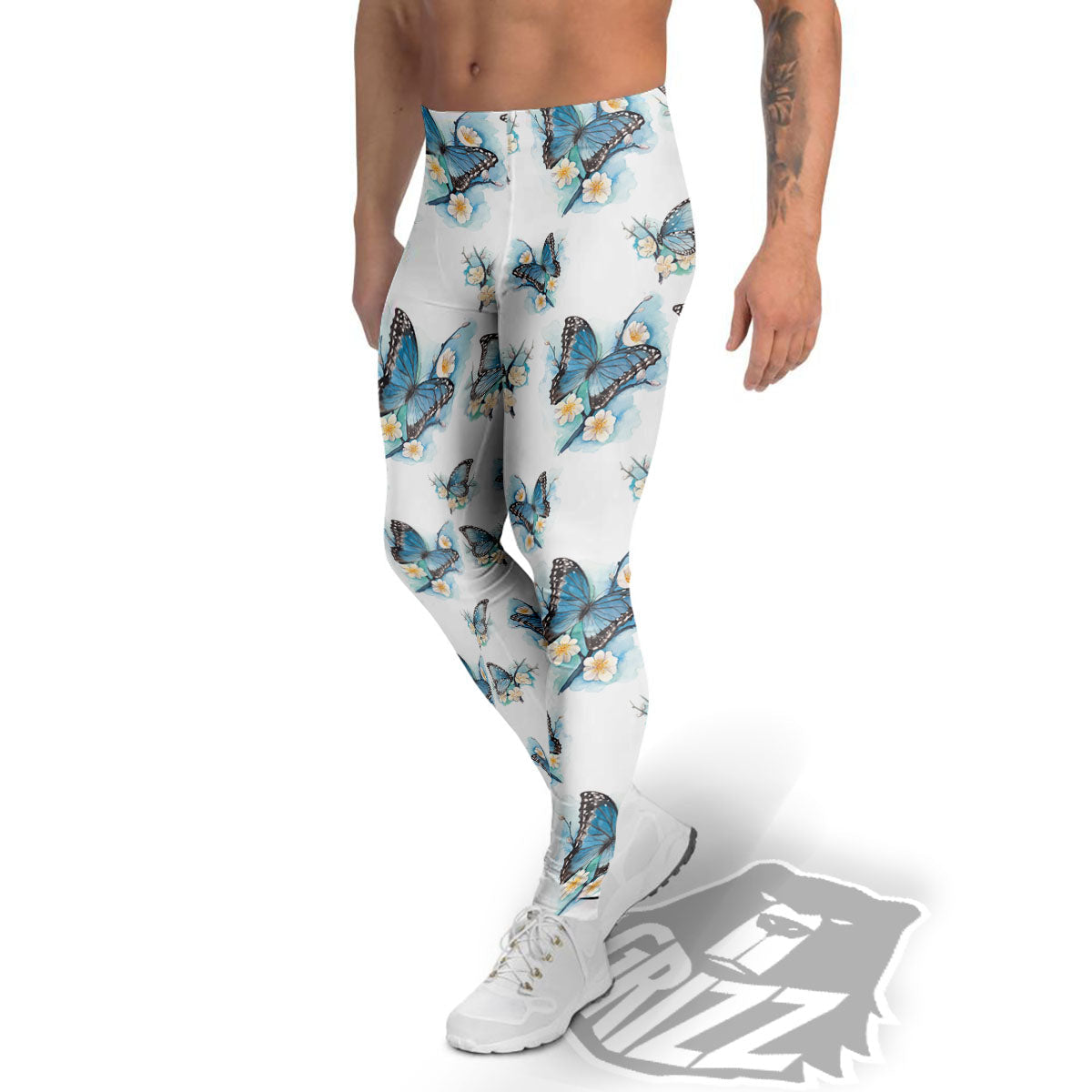 Blue Butterfly Blossom Print Pattern Men's Leggings-grizzshop