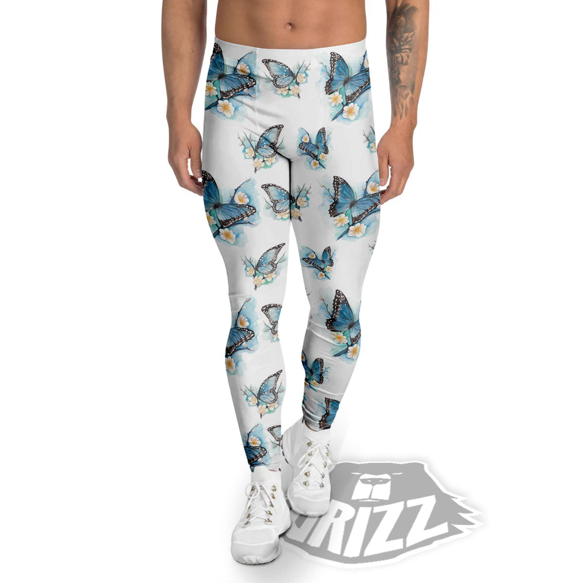 Blue Butterfly Blossom Print Pattern Men's Leggings-grizzshop