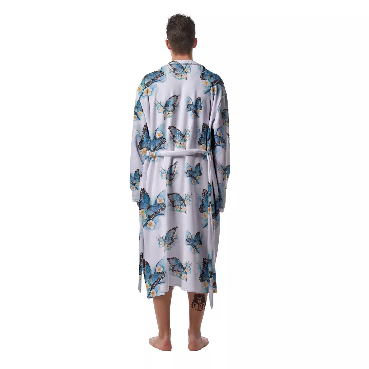 Blue Butterfly Blossom Print Pattern Men's Robe-grizzshop
