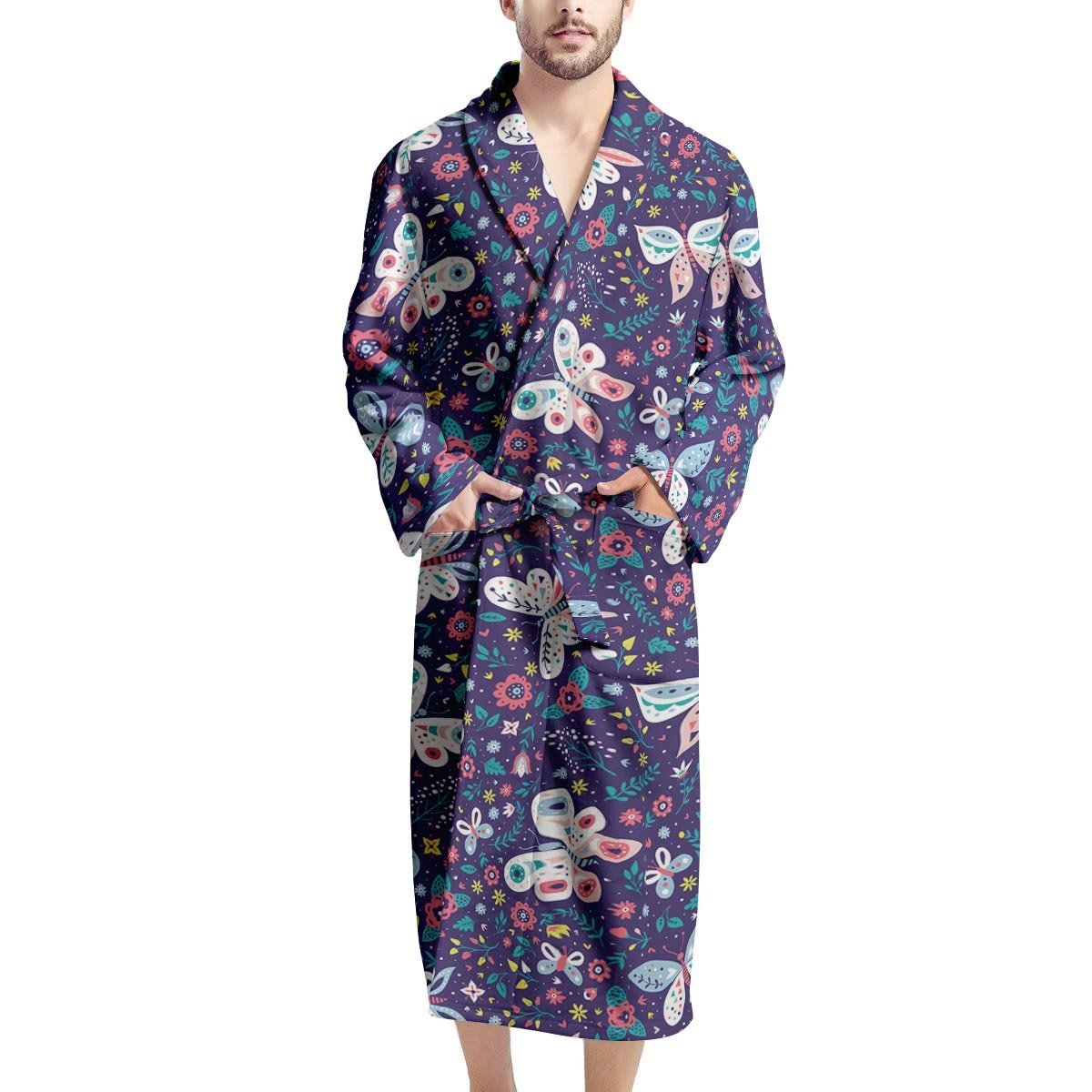 Butterfly Floral Print Men's Bomber Jacket
