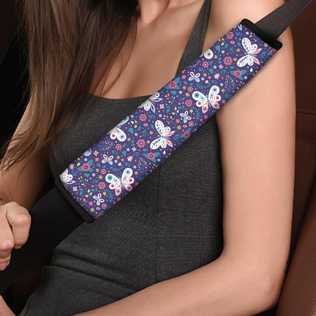 Blue Butterfly Floral Print Seat Belt Cover-grizzshop