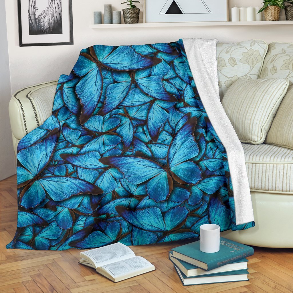 Blue Butterfly Pattern Print Blanket-grizzshop