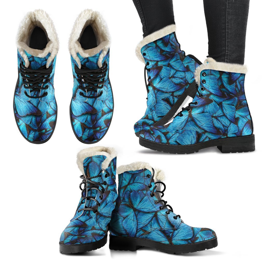 Blue Butterfly Pattern Print Comfy Winter Boots-grizzshop