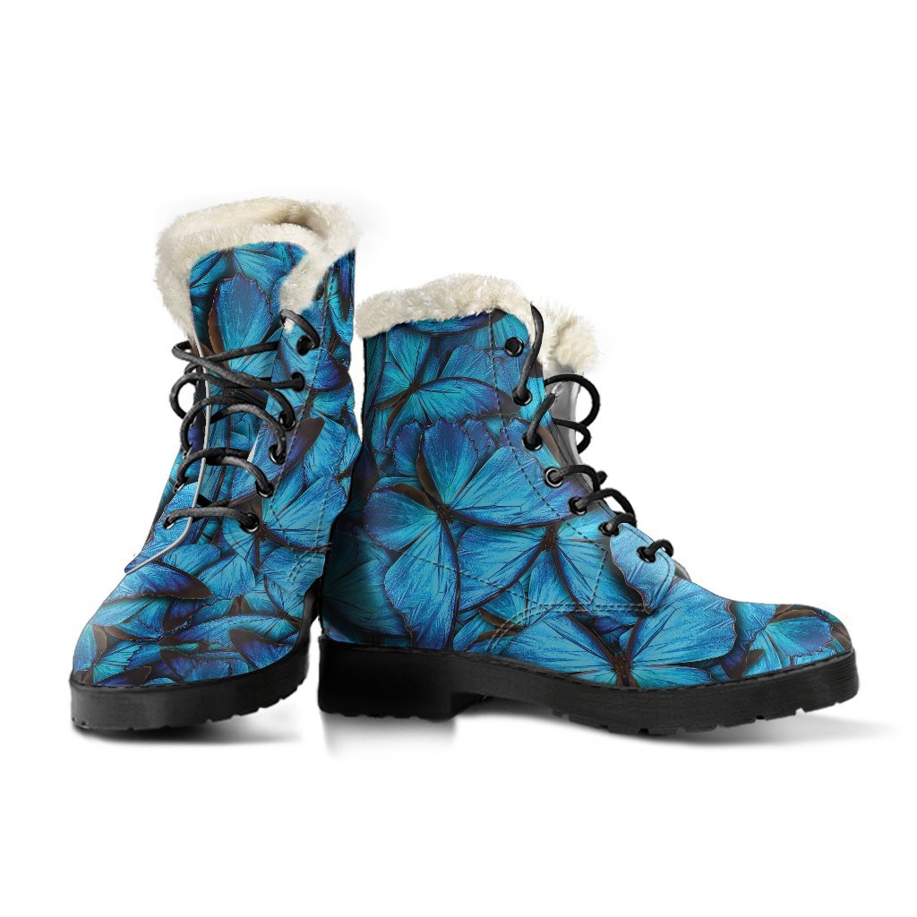 Blue Butterfly Pattern Print Comfy Winter Boots-grizzshop