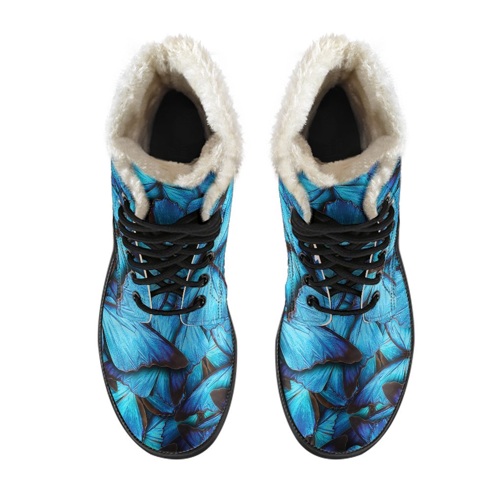 Blue Butterfly Pattern Print Comfy Winter Boots-grizzshop