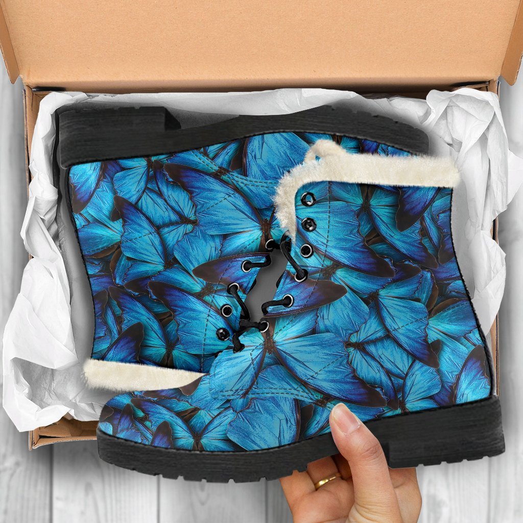 Blue Butterfly Pattern Print Comfy Winter Boots-grizzshop