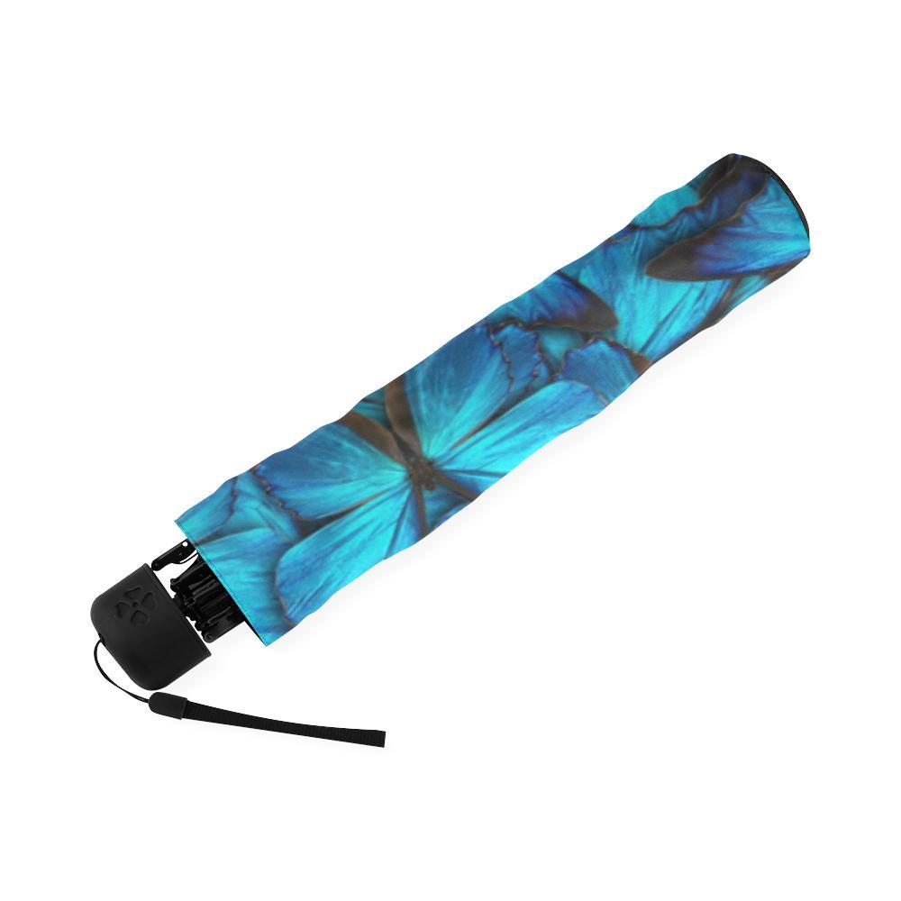 Blue Butterfly Pattern Print Foldable Umbrella-grizzshop