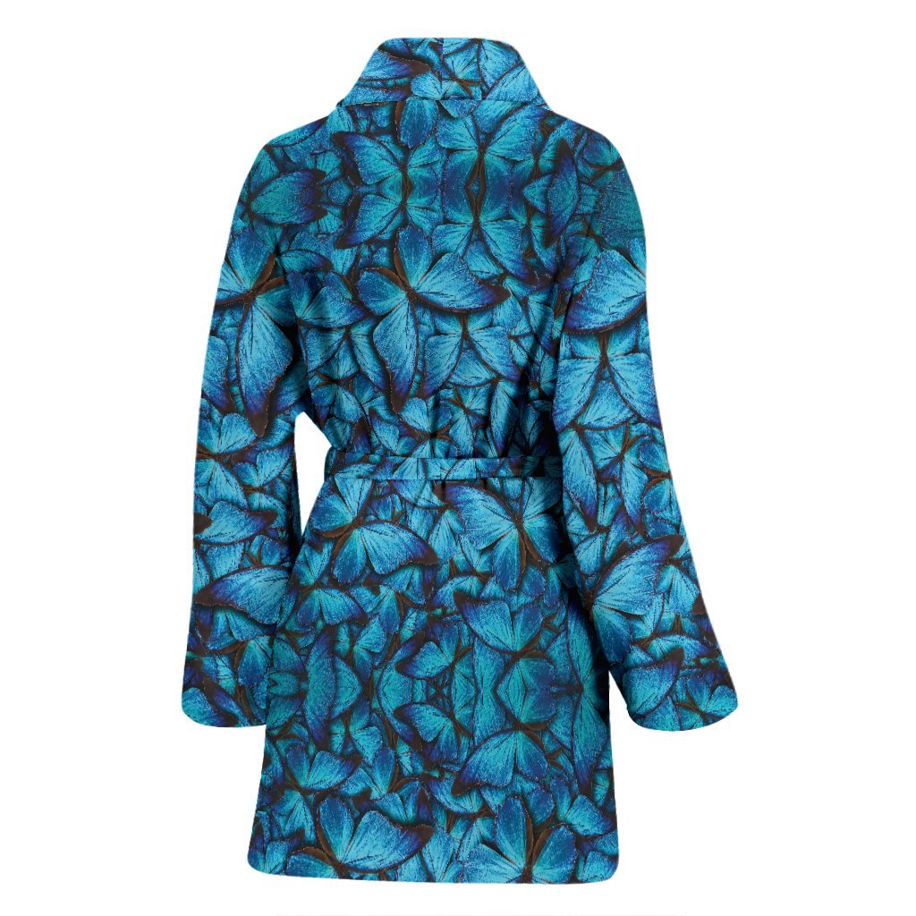 Blue Butterfly Pattern Print Women Long Robe-grizzshop