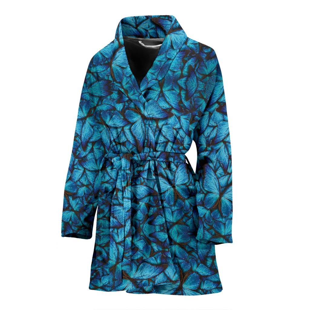 Blue Butterfly Pattern Print Women Long Robe-grizzshop