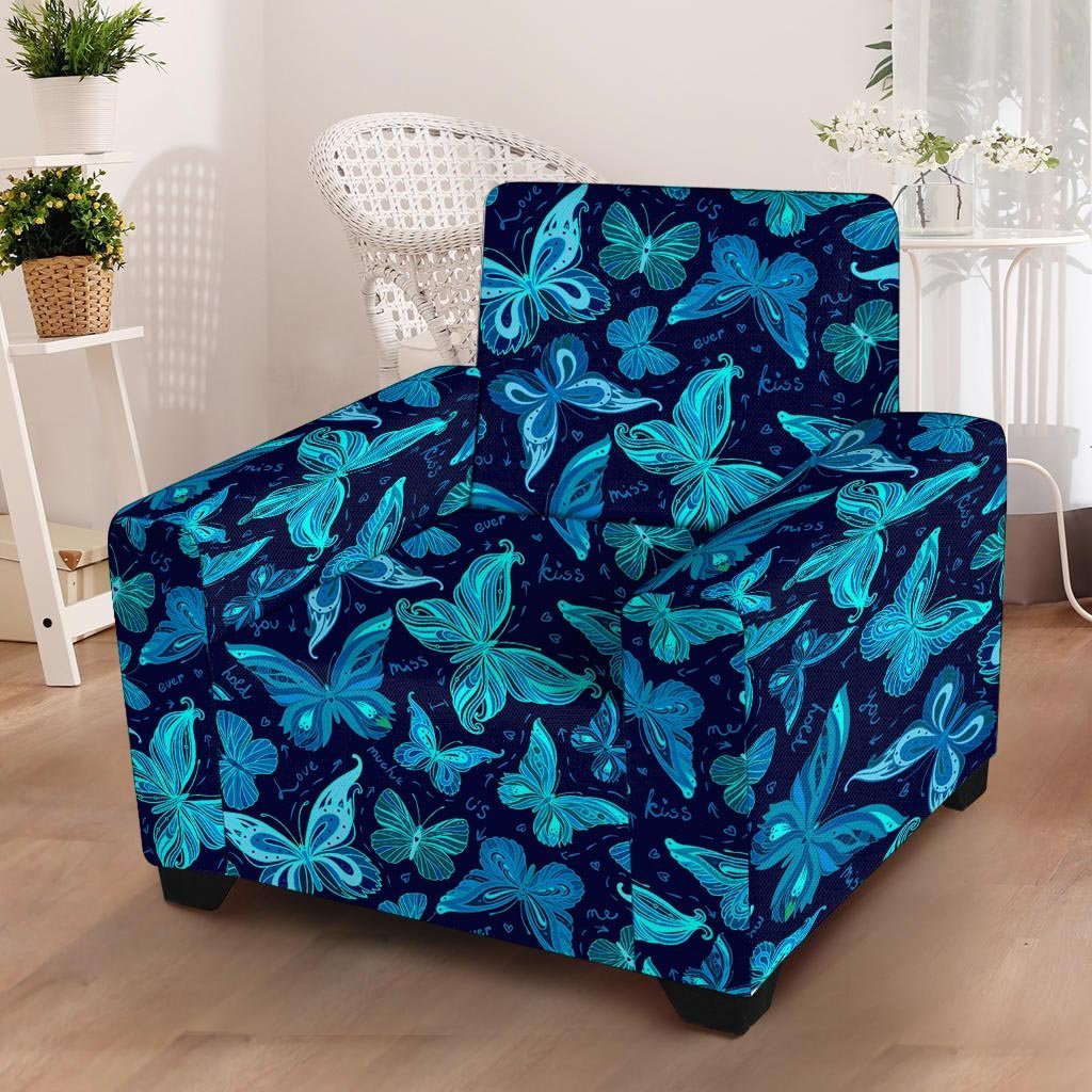 Blue Butterfly Print Armchair Cover-grizzshop