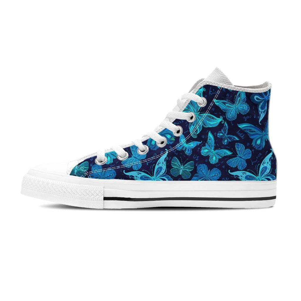 Blue Butterfly Print Women's High Top Shoes-grizzshop