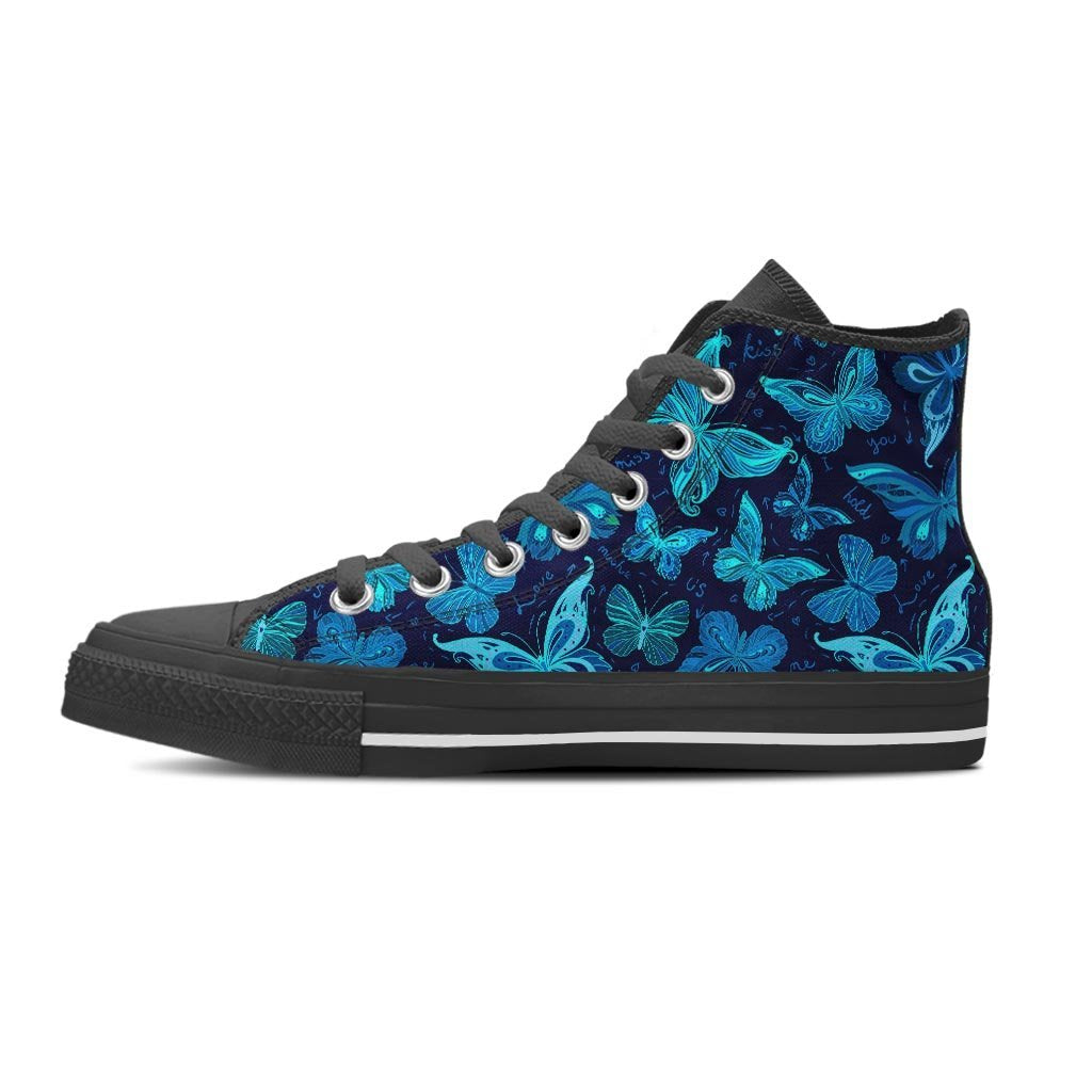 Blue Butterfly Print Women's High Top Shoes-grizzshop
