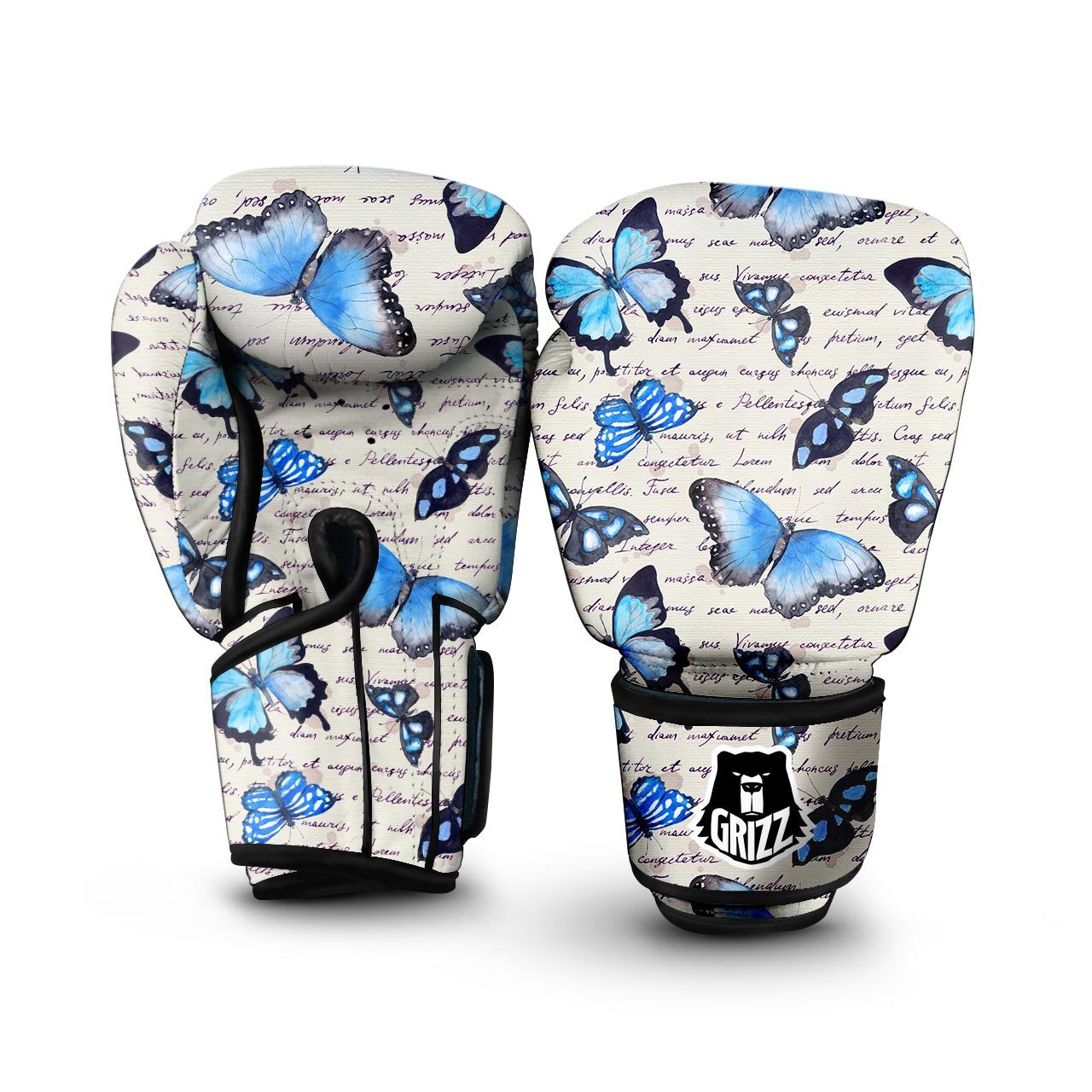 Blue Butterfly Watercolor Print Boxing Gloves-grizzshop
