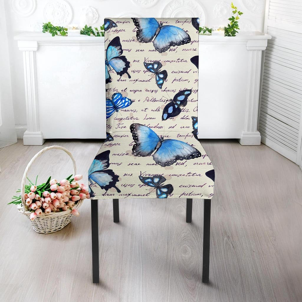 Blue Butterfly Watercolor Print Chair Cover-grizzshop