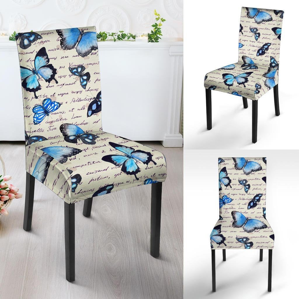 Blue Butterfly Watercolor Print Chair Cover-grizzshop