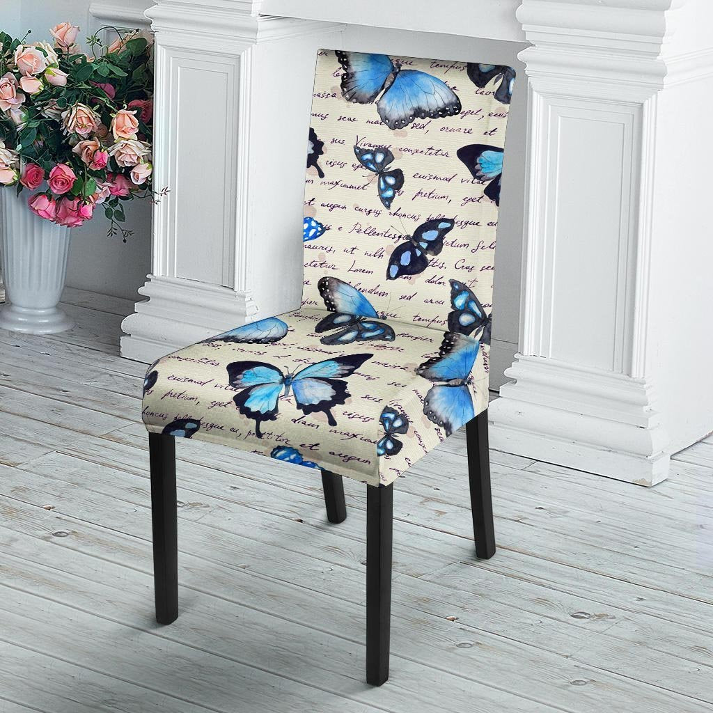 Blue Butterfly Watercolor Print Chair Cover-grizzshop