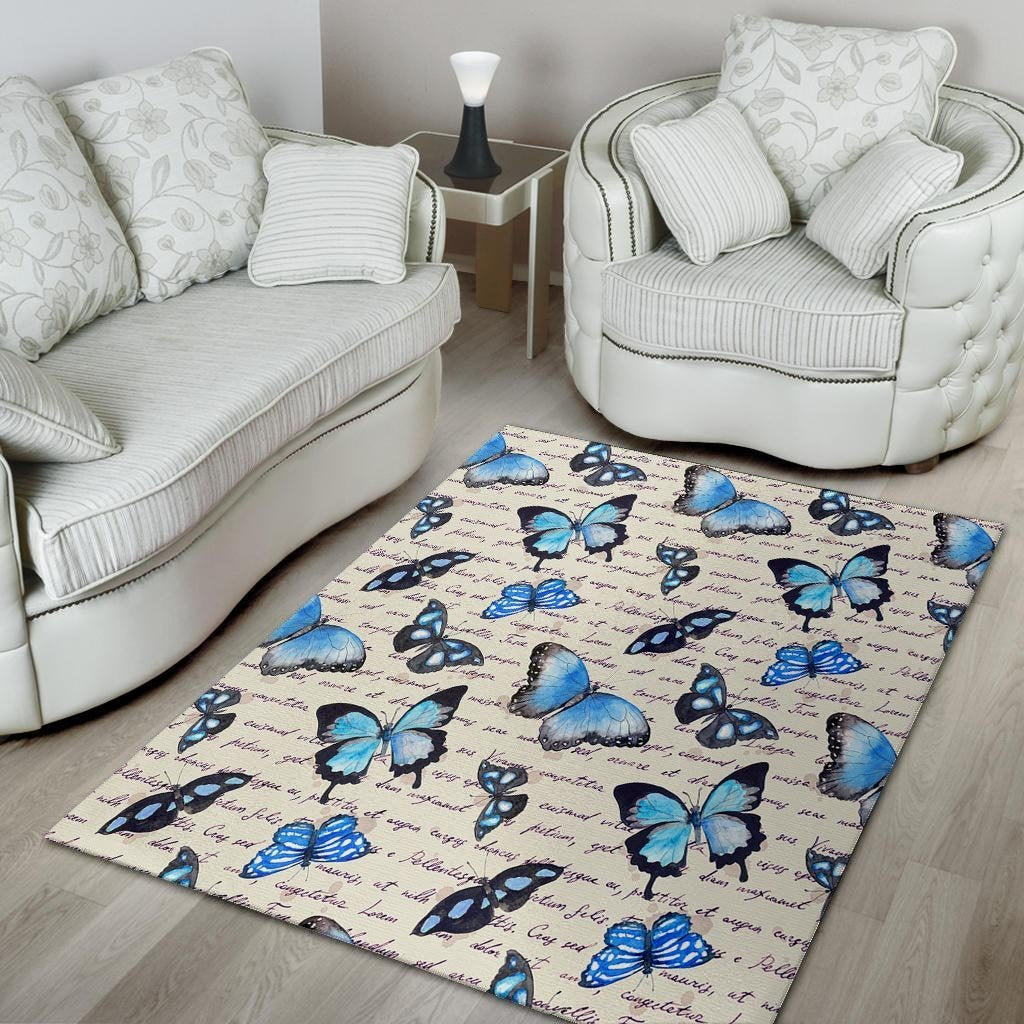 Blue Butterfly Watercolor Print Floor Mat-grizzshop